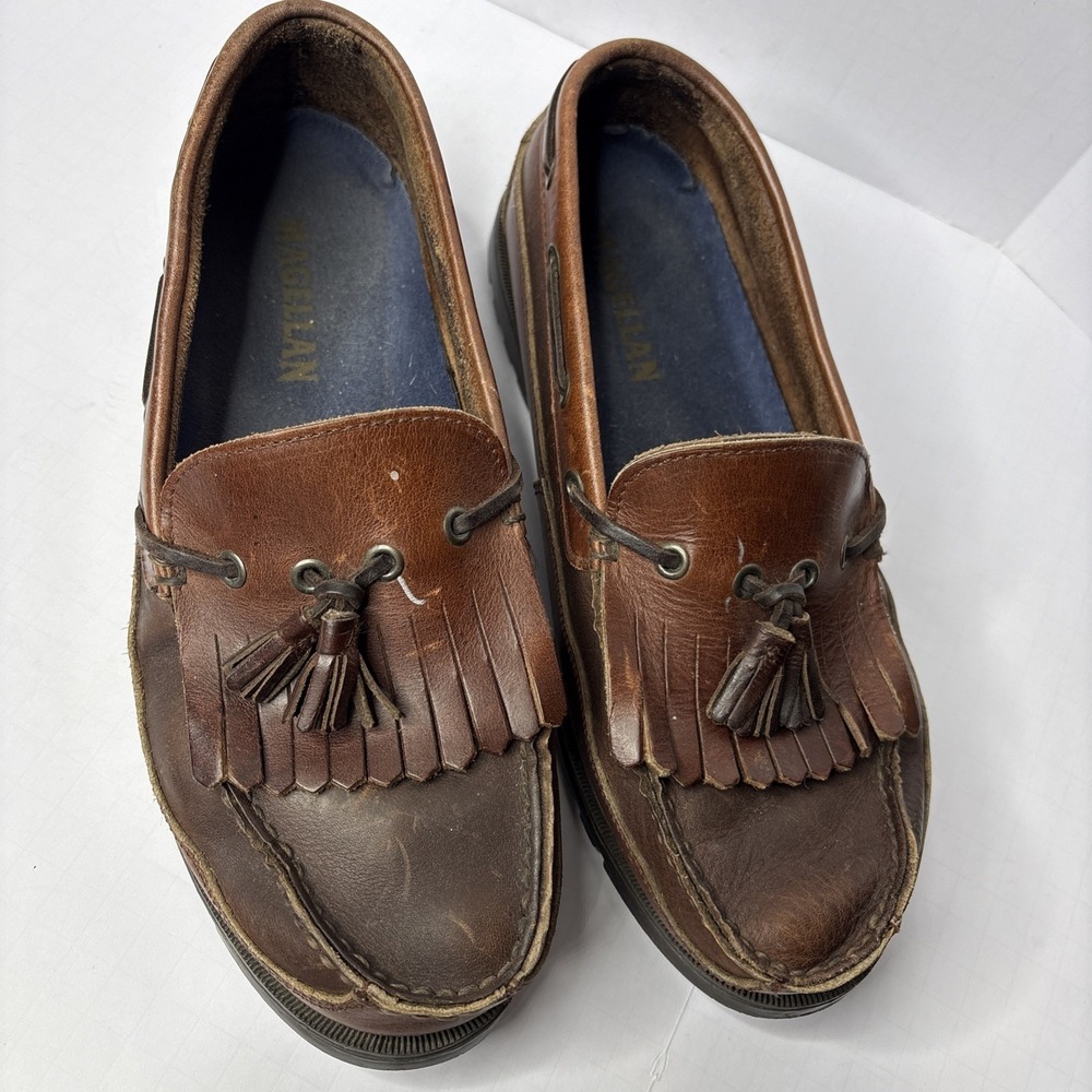 Magellan‎ Men's Size 10.5 Brown Leather Dockers Penny Loafers With Tassels
